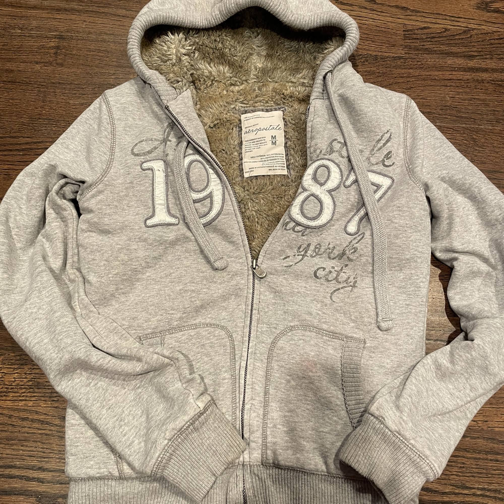 Y2k Gray Aeropostale Hoodie with Fur Lining